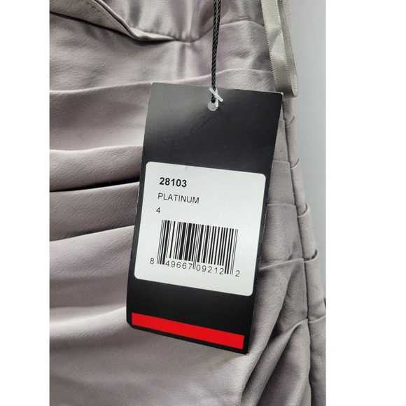 La Femme Off The Shoulder Ruched Satin Trumpet Gown - Picture 10 of 12